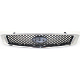 Grille For 2005-2007 Ford Focus Chrome Shell w/ Black Insert Plastic