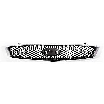 Grille For 2005-2007 Ford Focus Chrome Shell w/ Black Insert Plastic